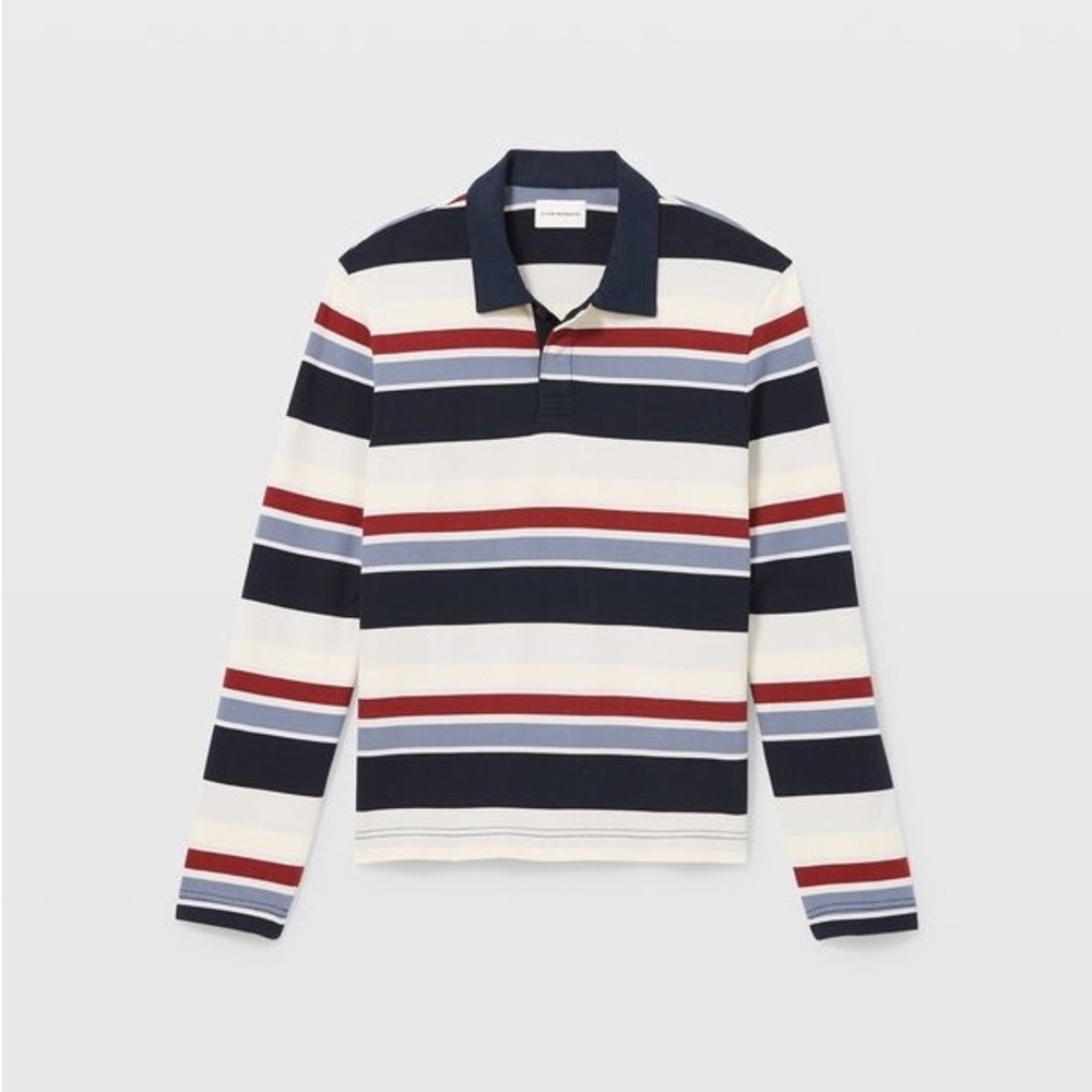 Club Monaco cotton twill collar striped rugby shirt